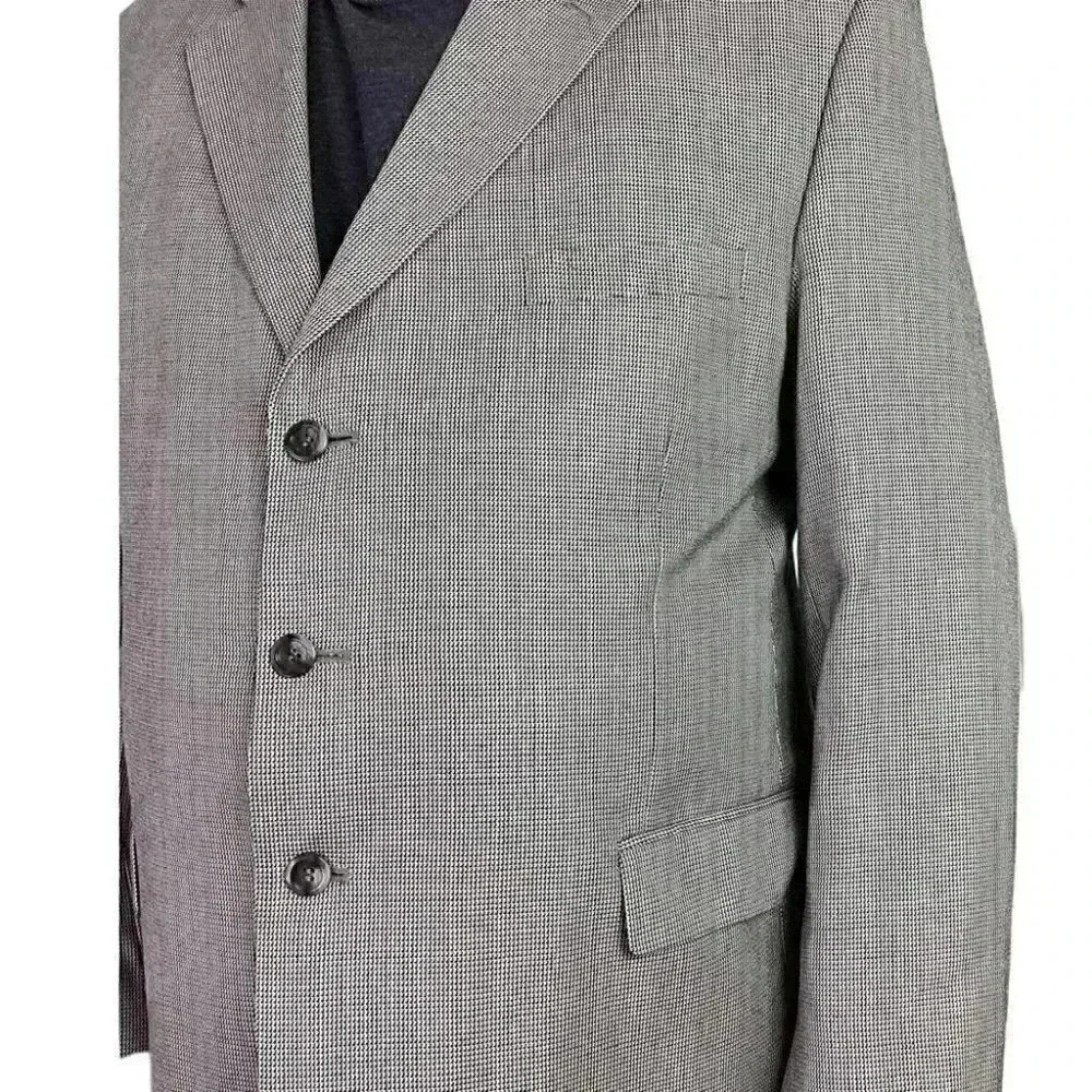 Stafford Blazer Jacket Men 48R Beige Black Check Silk Wool Classic Sport Coat